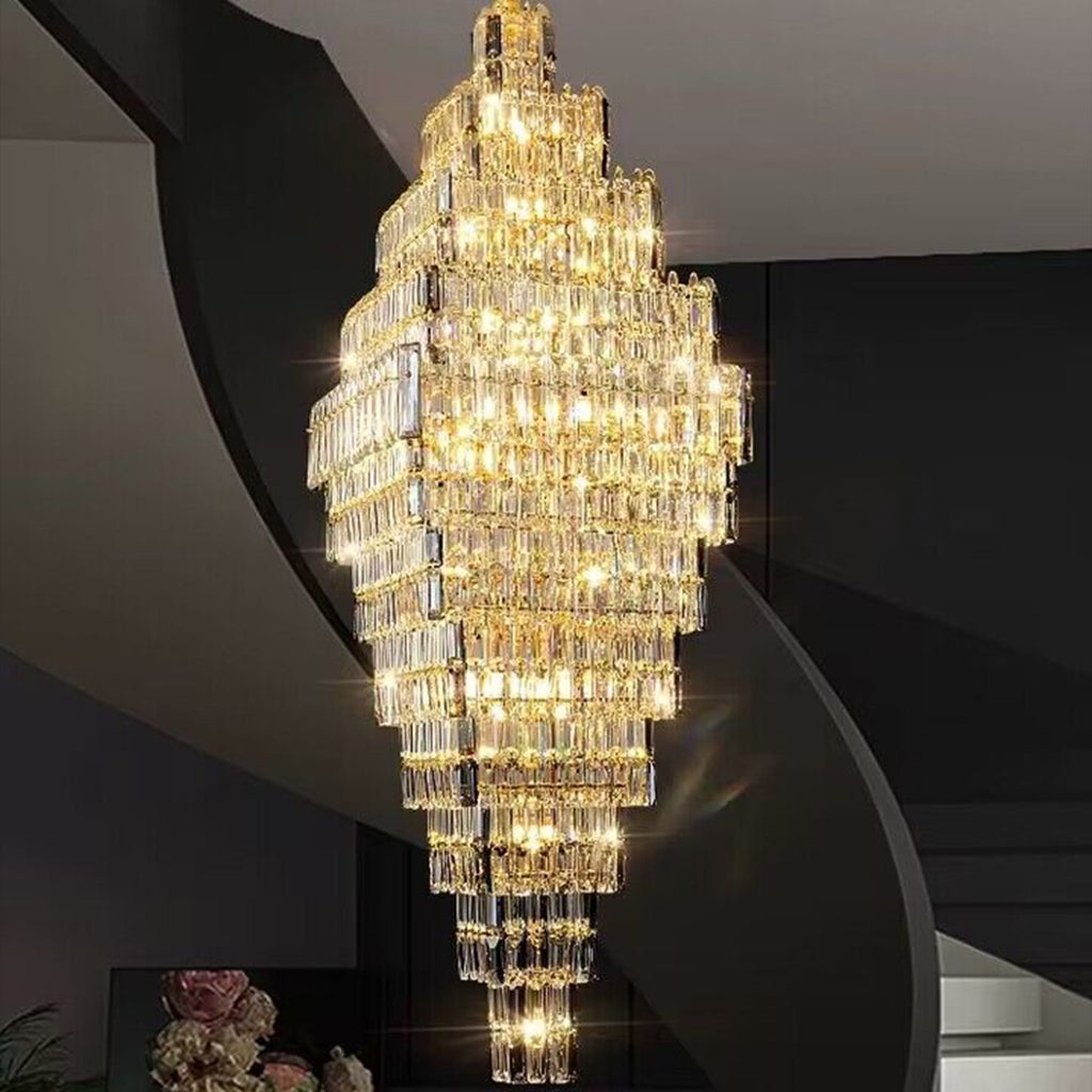 Extra large/oversized rectangle gold luxury crystal chandelier multi-layers/tiered crystal light for 2-story buildings,big house,hotel,restaurant,coffee table,coffee shop,bar  high-ceiling living room chandelier foyer,hallway/staircase/entryway 
