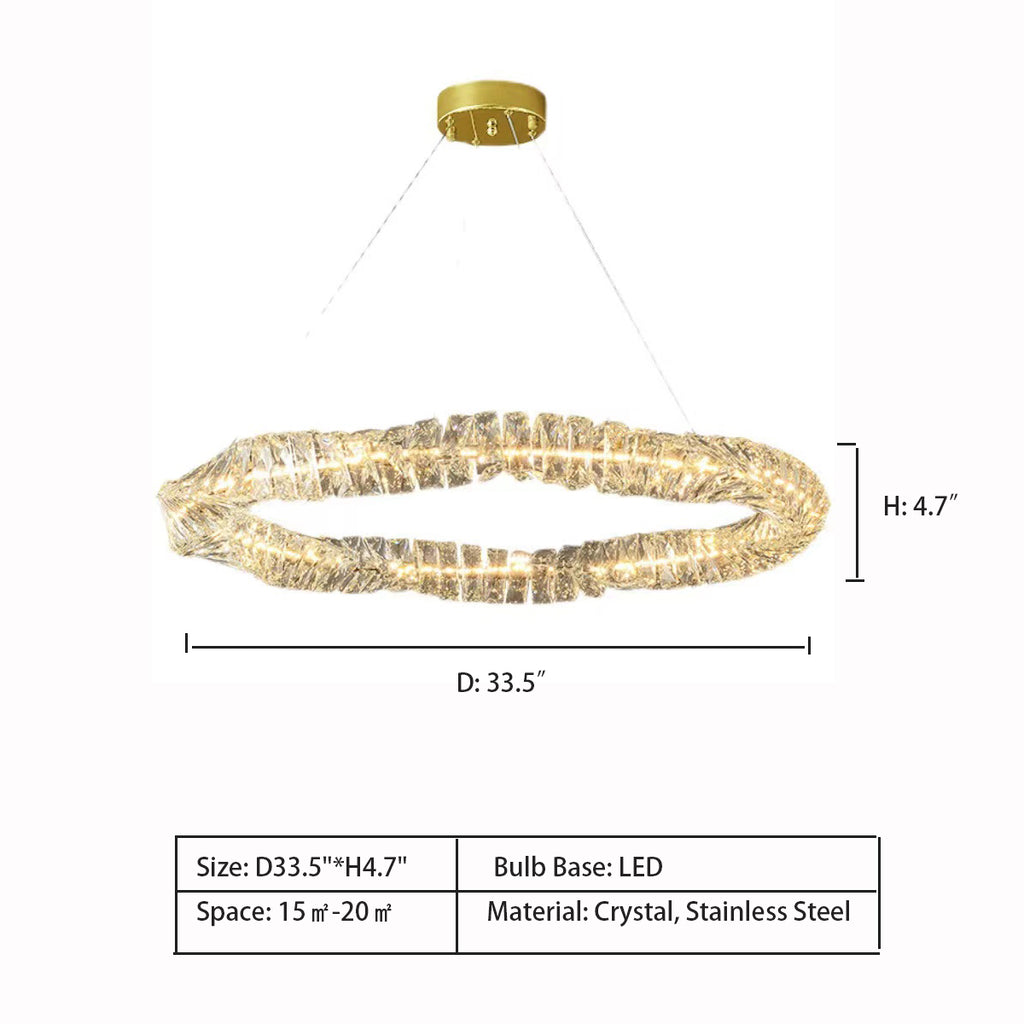 D33.5"*H4.7"  Post-modern Light Luxury Crystal Ring Loop Chandelier for Living/Dining Room   traditional form of ring