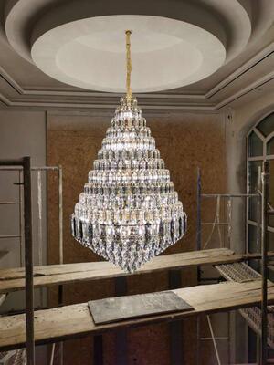 golden luxury modern extra large Bling bling a real head turner stunning crystal chandelier for foyer/big hallway/high ceiling living room/duplex/villa