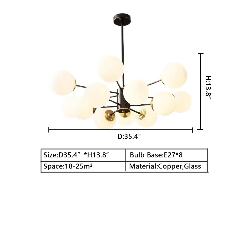 d35.4"inch 8lights modern nordic copper chandelier sputnik white glass molecular light for dining table/coffee table/bar