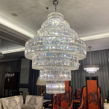 Extra Large/Oversized/huge Crystal CHANDELIER chrome honeycomb multi-layers crystal light fixture for 2-story/duplex buildings tiered luxury light fixture