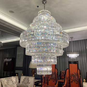 Extra Large/Oversized/huge Crystal CHANDELIER chrome honeycomb multi-layers crystal light fixture for 2-story/duplex buildings tiered luxury light fixture
