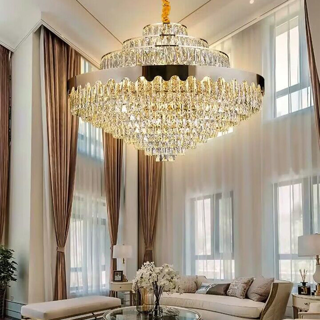 Modern extra large/oversized/huge crystal chandelier multi-tiered round/rectangle ceiling crystal light set  for home decor:living room/dining room/bedroom/bathroom/light fixture