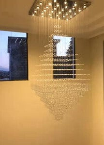Minimalist likes best large long square falling crystal pendant lamplarge interior high ceiling living room/entryway/foyer staircase light fixture