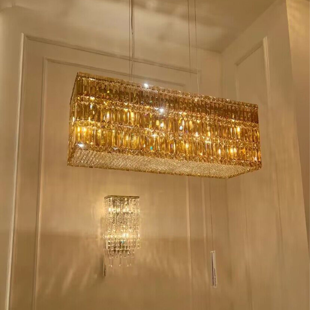 Extra Large gold rectangle crystal chandelier modern ceiling light for dining room/living room/kitchen island/restuarant/coffee table