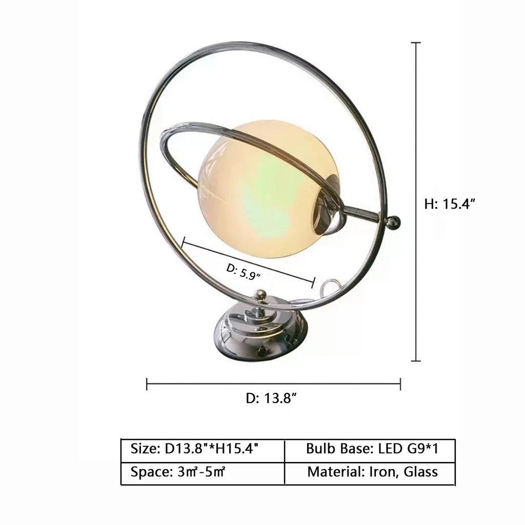 D13.8"*H15.4" table lamp, night light, iron, glass, globe, chrome, star trail, bedside, dressing table, dresser