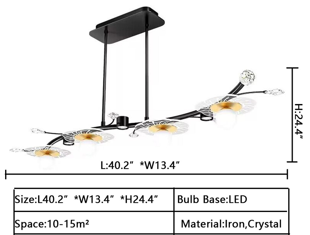 l40.2" long dining table light 2023 New Long Linear Light Luxury Dining Table Crystal Chandelier Modern Creative Bar/Coffee Table/Kitchen Island Light Fixture 6 lights for long table bar 