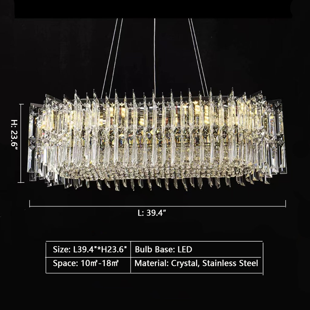 Rectangle: L39.4"*H23.6"  light luxury, modern, round, rectangle, crystal, stainless steel, drum, pendant, chandelier, dining table, bedroom, living room