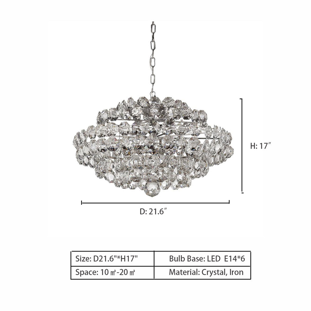 D21.6"*H17"  Sanger Chandelier by AERIN for Visual Comfort   Multi-Layer Diamond Crystal Pendant Chandelier in Polished-Nickel Finish for Bedroom/Bathroom/Living room