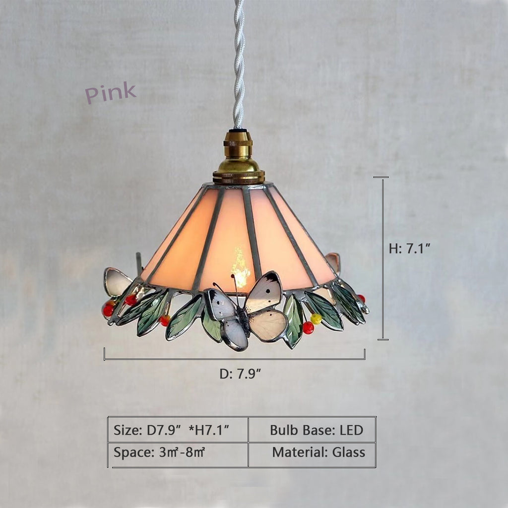 Light Pink: D7.9"*H7.1"  Japanese Designer, Tiffany, retro, colorful, glass, impressionism, butterfly, natural, pendant, chandelier, foyer, entryway, coffee table, Monet