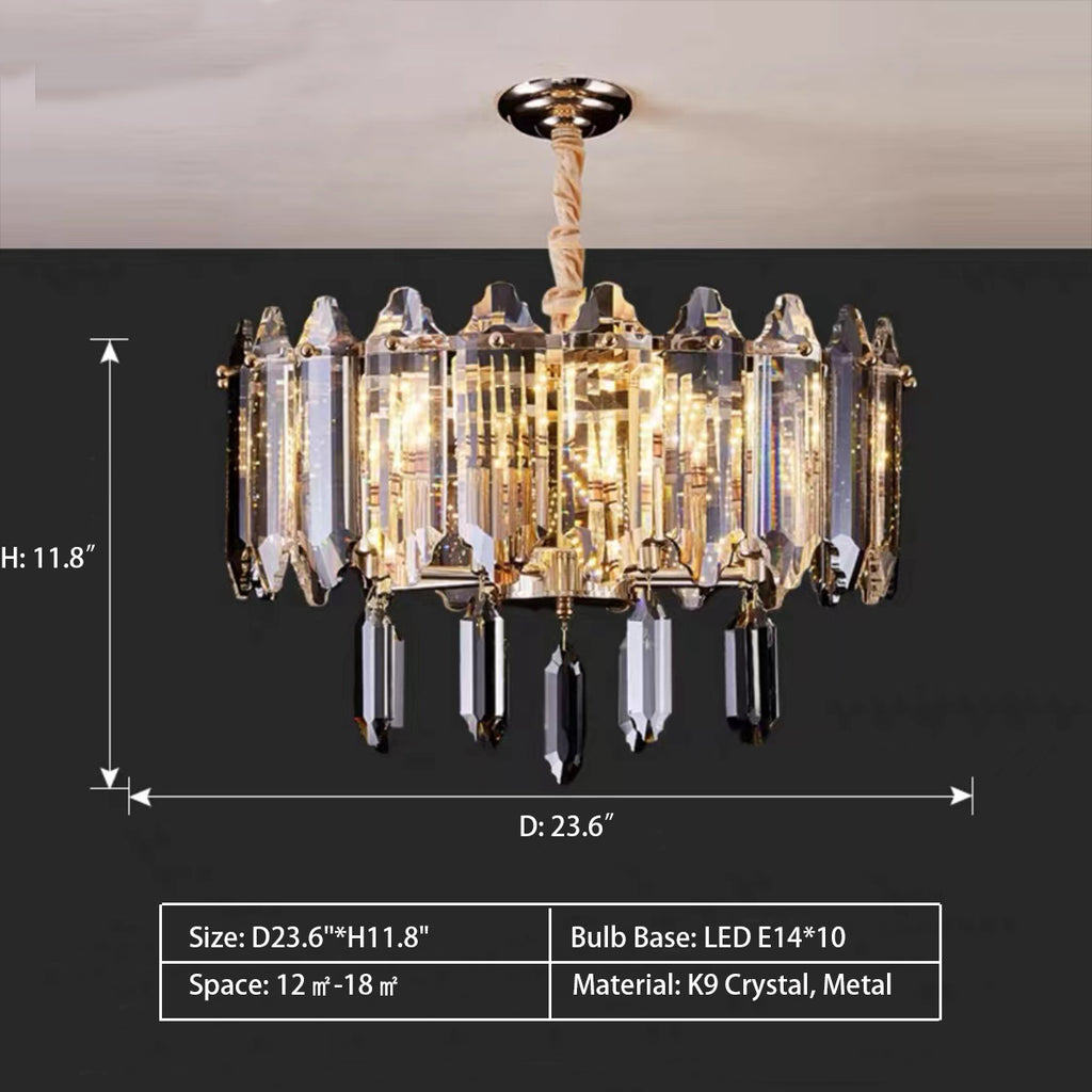 Round: D23.6"*H11.8"  Modern Elegant Transparent Crystal Pendant Chandelier Suit for Dining/Living Room