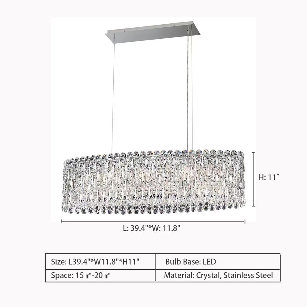 L39.4"*W11.8"*H11"  Modern Fashion Extra Large Oval Crystal Pendant Chandelier for Dining Room   oversized,  stainless steel, lioving room