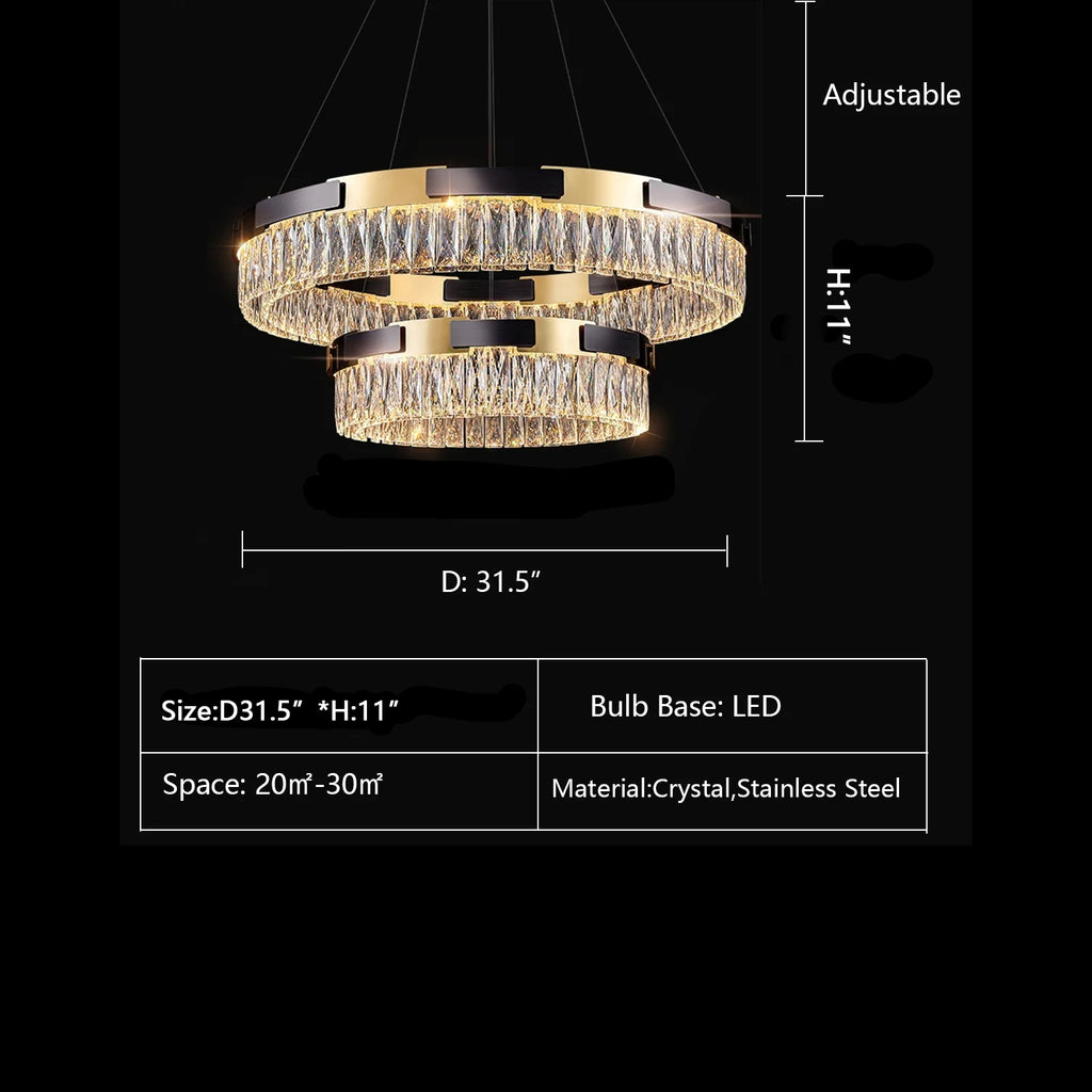 EXTRA LARGE d31.5" double ring Modern Luxury Designer Crystal Chandelier Set Ring Bedroom/Living Room Light Rectangle Dining Table Light 