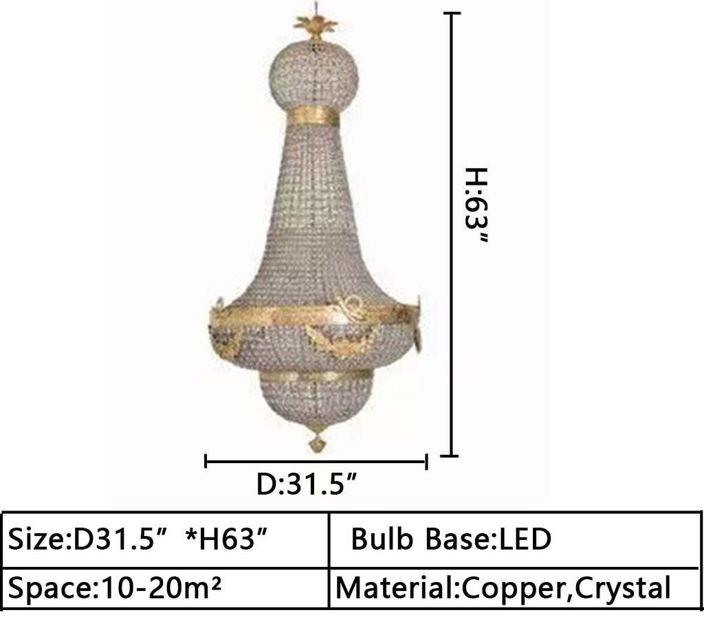 D31.5"*H63" louis french empire extra large art ball chandelier antique crystal chandelier for living room kitchen island 