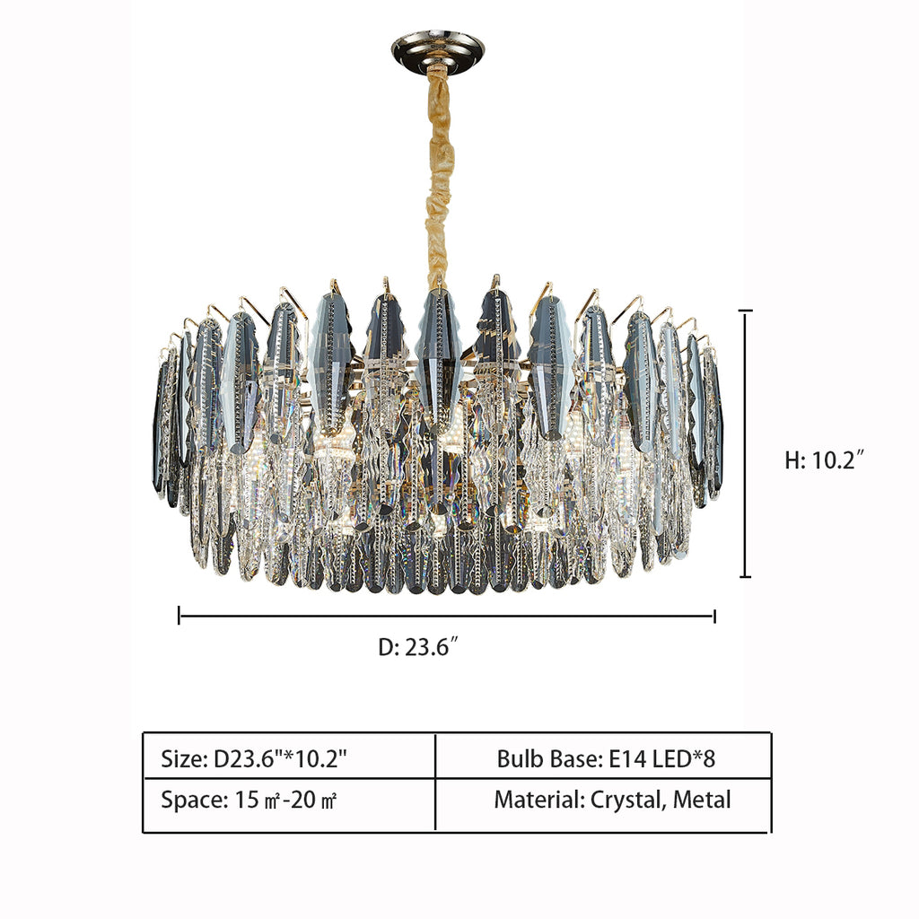 D23.6"*10.2"  Modern Light Luxury Round Crystal Chandelier for Dining/ Living Room