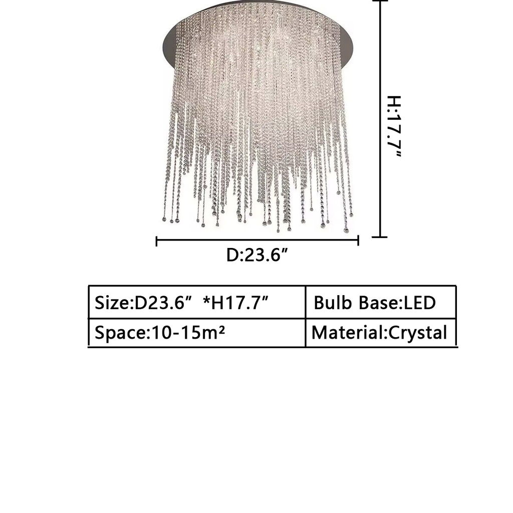 D23.6"*H17.7" ICE FALL Ceiling Creative Art Round Tassel crystal chandelier for living room/dining room/kitchen island/coffee table/dining table/bar/coffee shop
