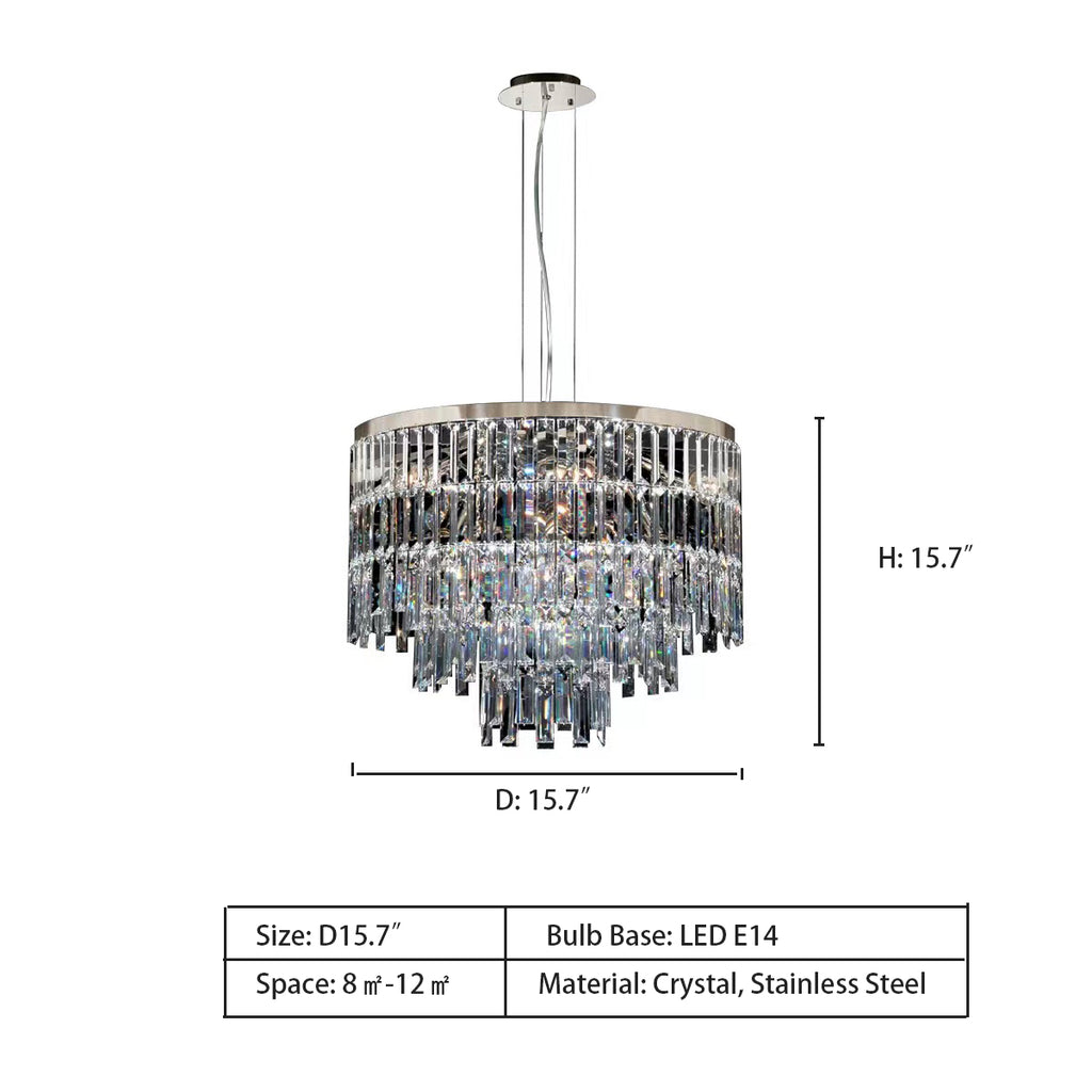 D 15.7"  Light Luxury Modern Fashion Tiered Crystal Pendant Chandelier for Living Room/Bedroom  Stainless Steel