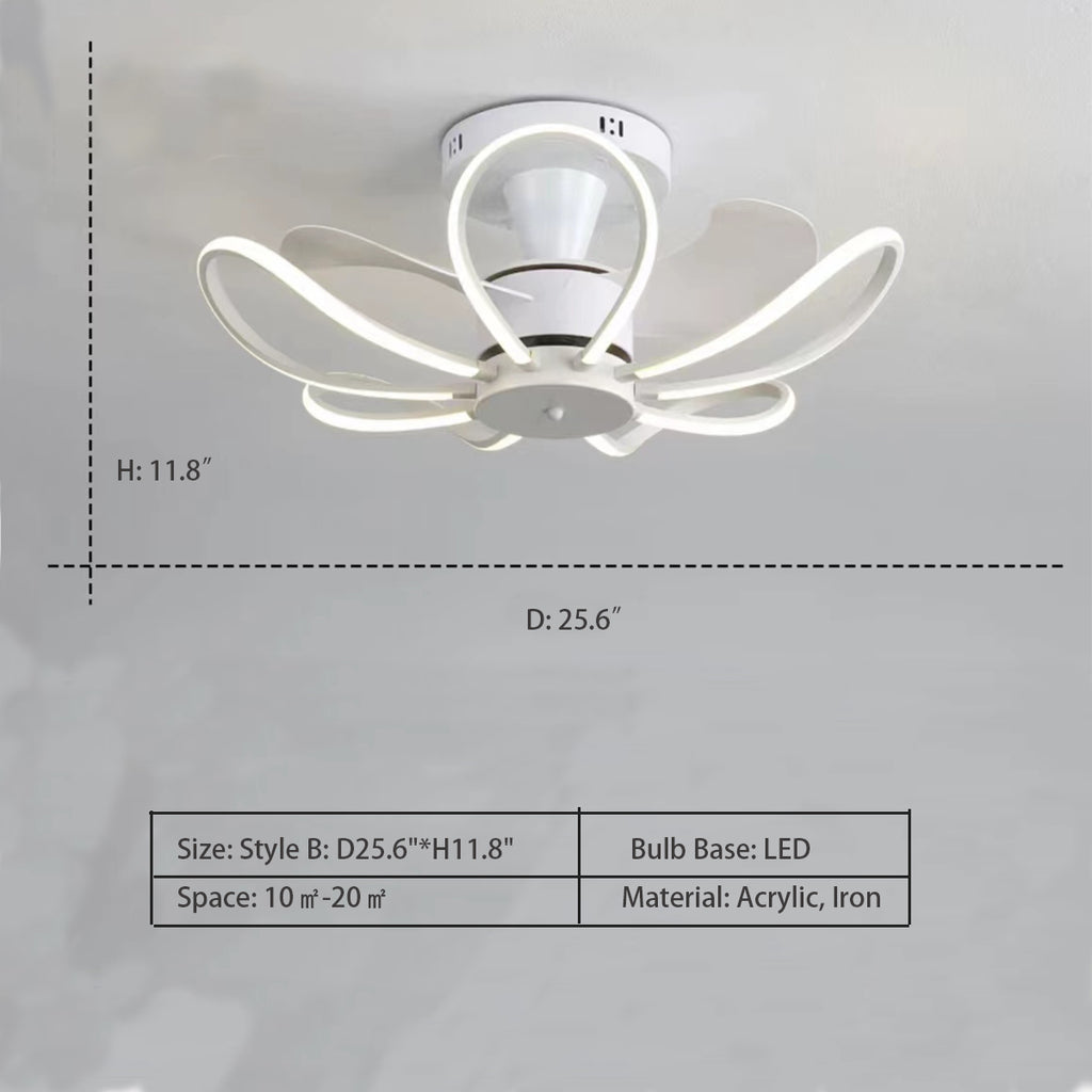 Style B: D25.6"*H11.8"  Modern Art Floral Invisible Fan Ceiling Chandelier for Bedroom  Dining Room