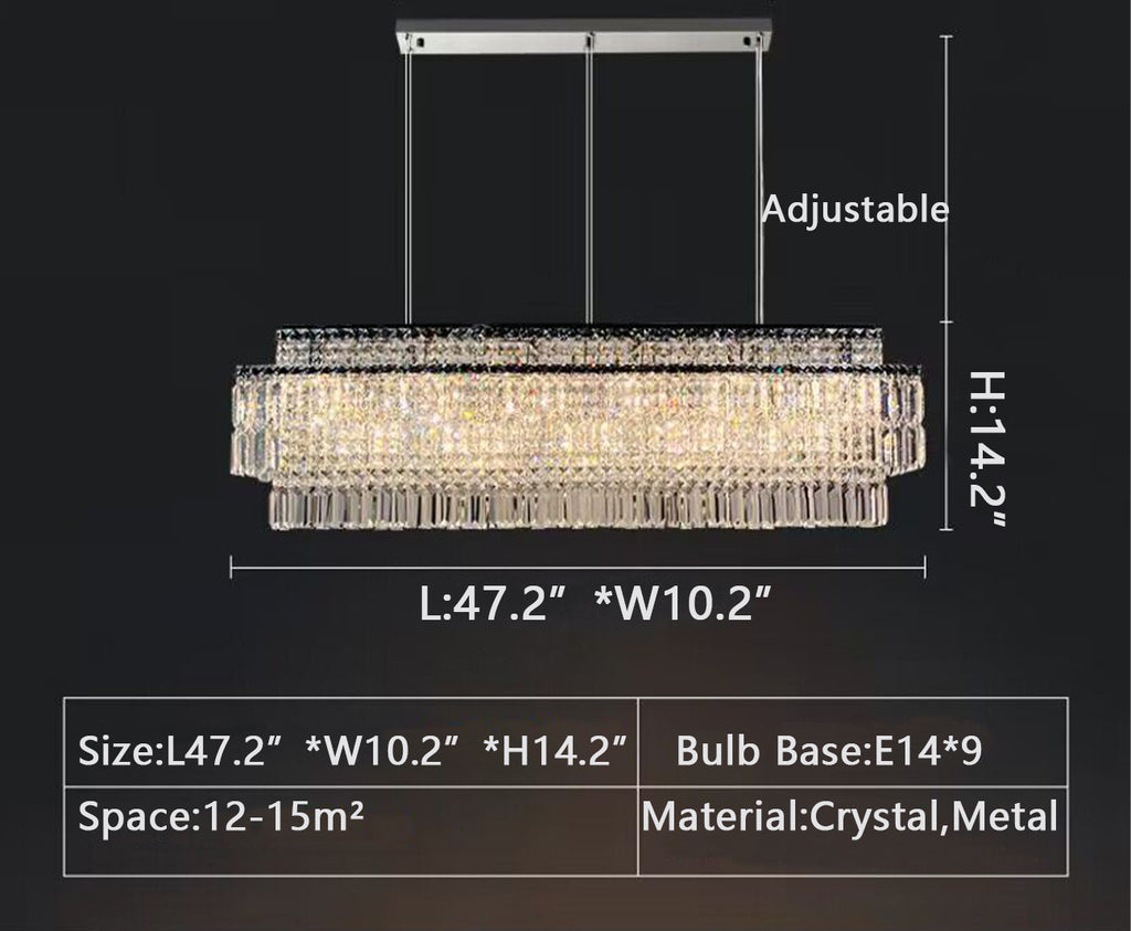 L47.2inches 9  lights Led Extra Large/oversized /huge RECTANGLE crystal chandelier modern dining table pendant light long ceiling crystal chandelier for big space/long table,bar,coffee table ,restaurant,coffee shop.hotel lobby