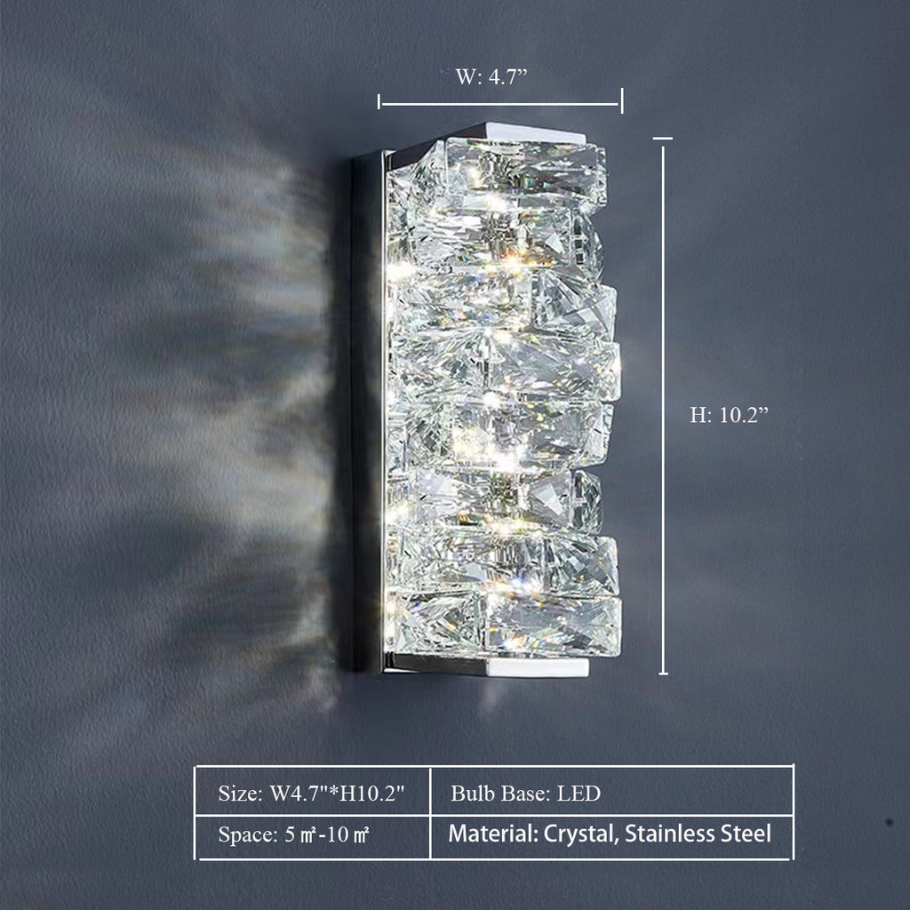 W4.7"*H10.2"  crystal, modern, bricks, irregular, rectangle, wall light, wall lamp, night lamp, bedside, bedroom, entryway, living room