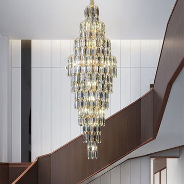 extra large tiered crystal chandelier super long foyer/staircase crystal light for 2-story/duplex building/big house/villas/apartment