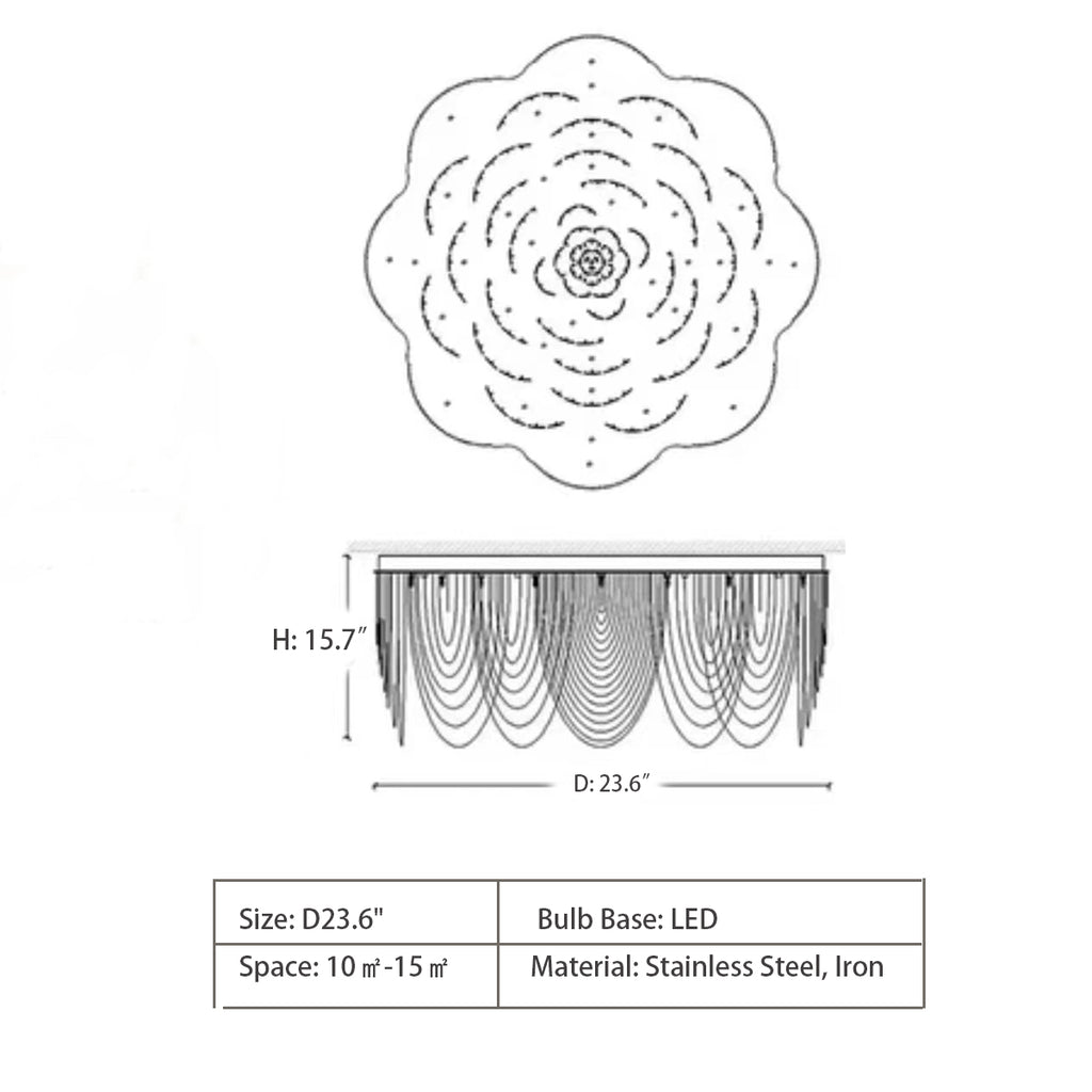 D23.6"  Art Flower Multi-Layer Stainless Steel Curtain Chandelier for Living Room necklace, chain, elegant, modern