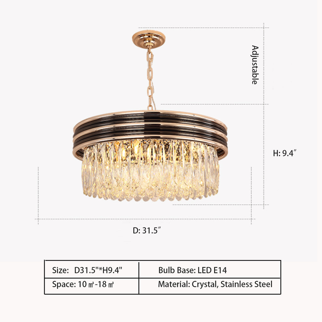 Round: D31.5"*H9.4"  Modern Multi-Tier Crystal Pendant Chandelier Suit for Living/ Dining Room/ Bedroom  Crystal, Stainless Steel