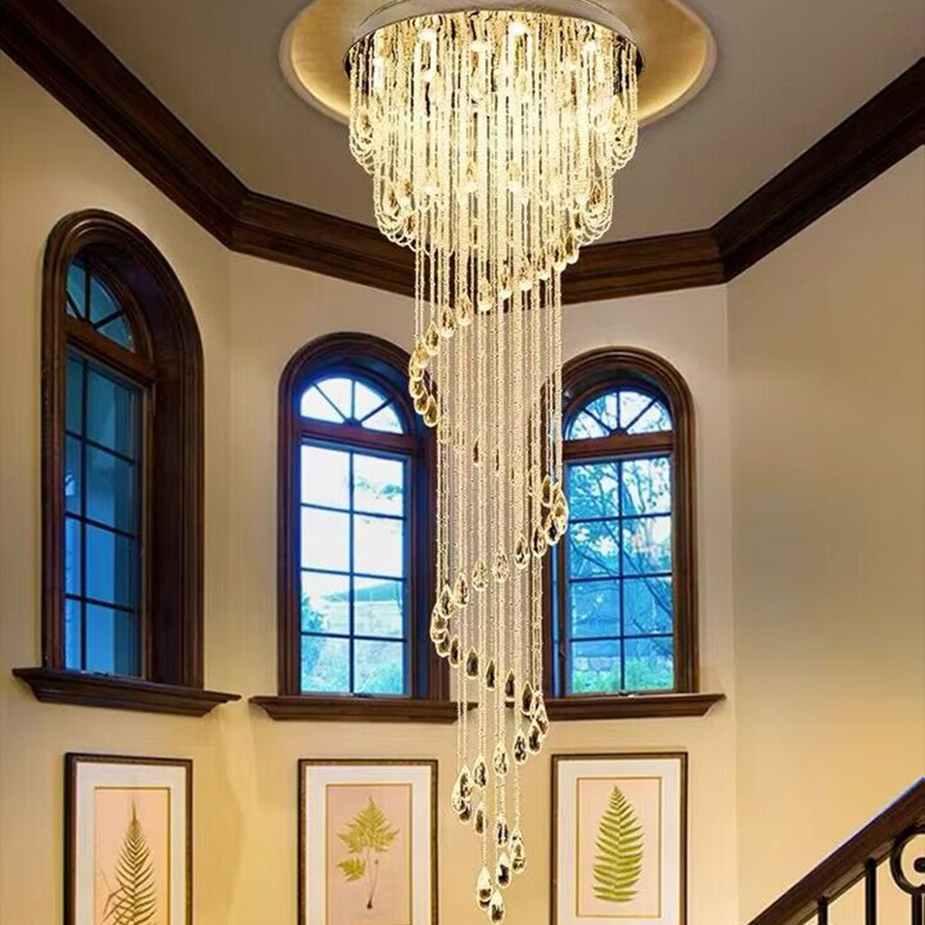extra large Cascade Spiral ceiling crystal long chandelier for 2-story/duplex buildings/big house/villas staircase,foyer,hallway entryway 