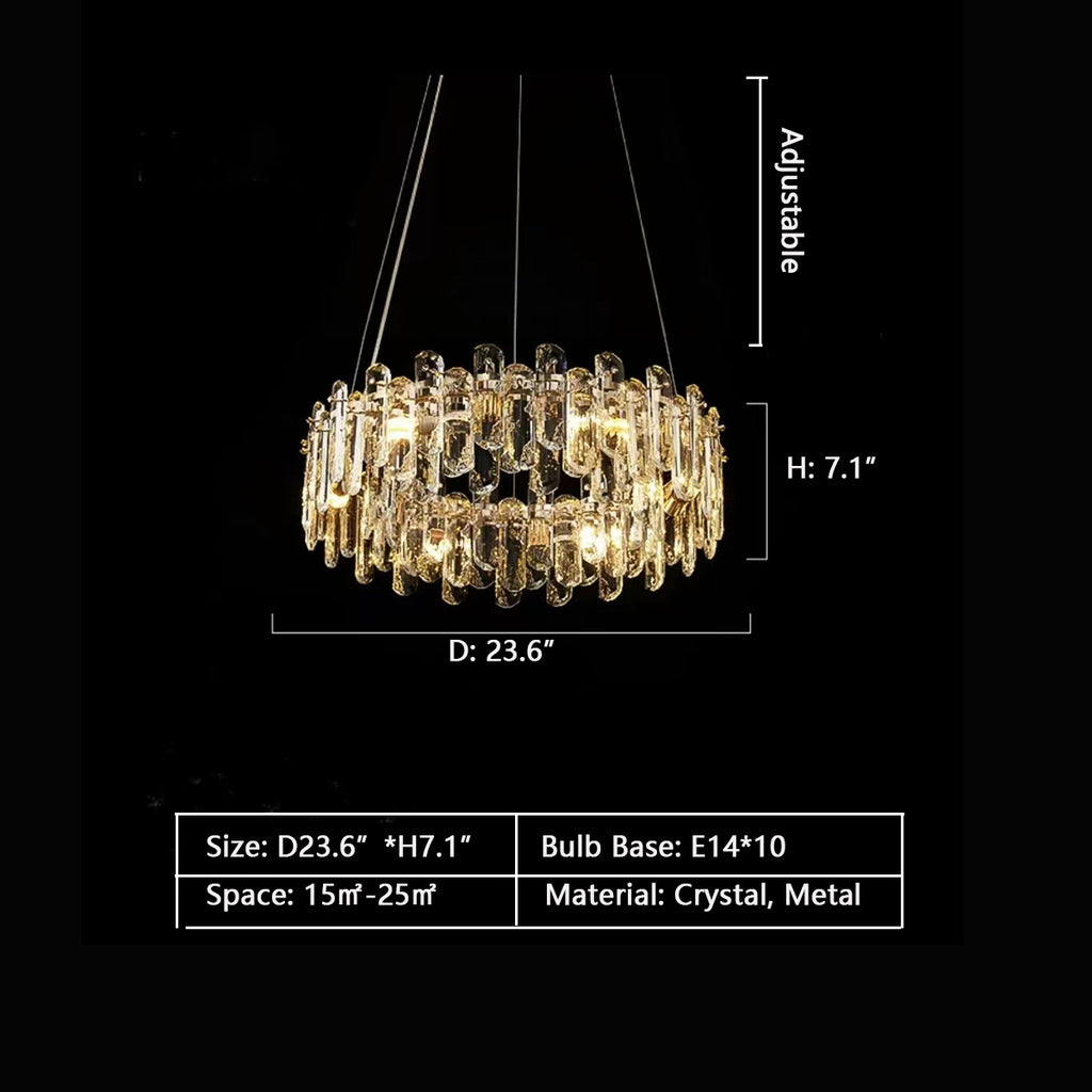 Round D 23.62" * H 7.09"  light luxury, ring, hollow, loop, golden, crystal, ceiling, living room, bedroom, round dining table, suit