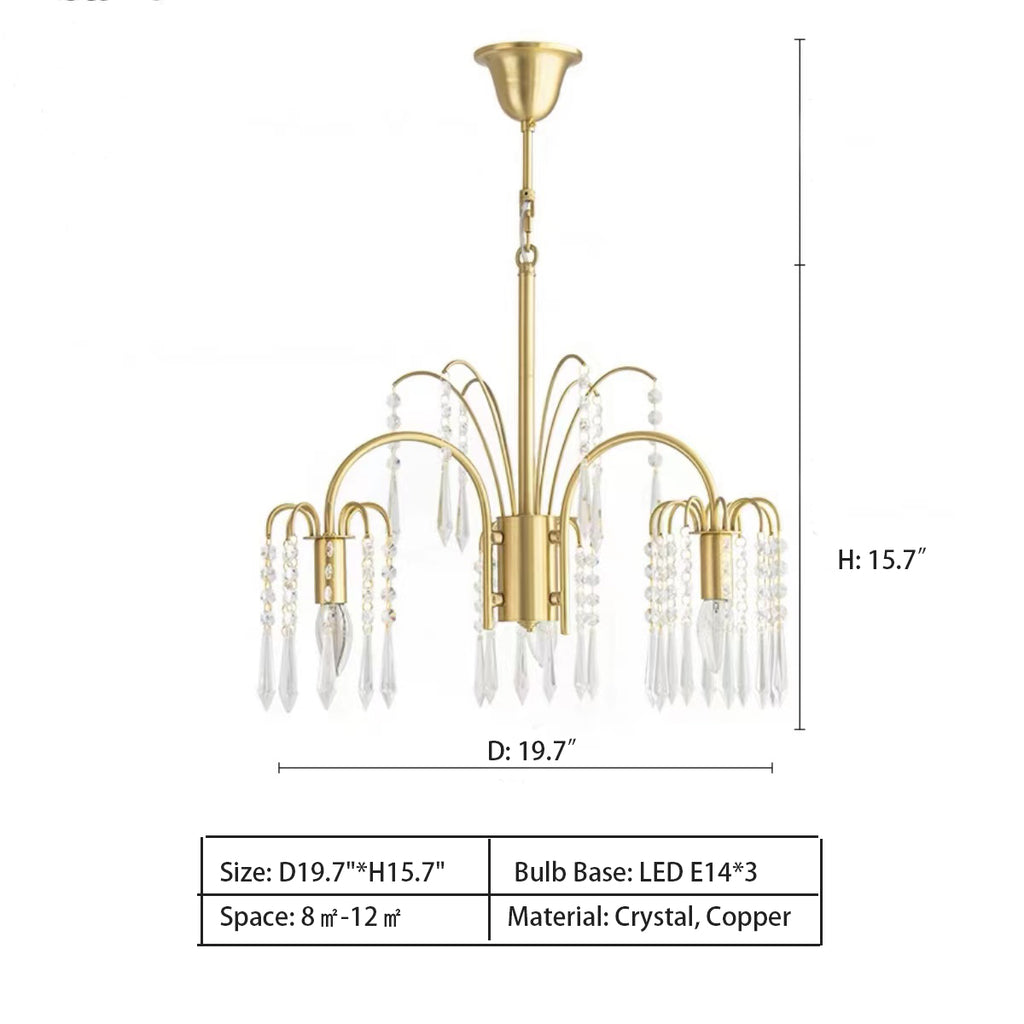 3Heads: D19.7"*H15.7"  Brass Crystal Chandelier Lighting Modern Branches Chandeliers Ceiling Light   Light Luxury Pure Copuer Branch Candle Crystal Pendant Chandelier for Living/Dining Room