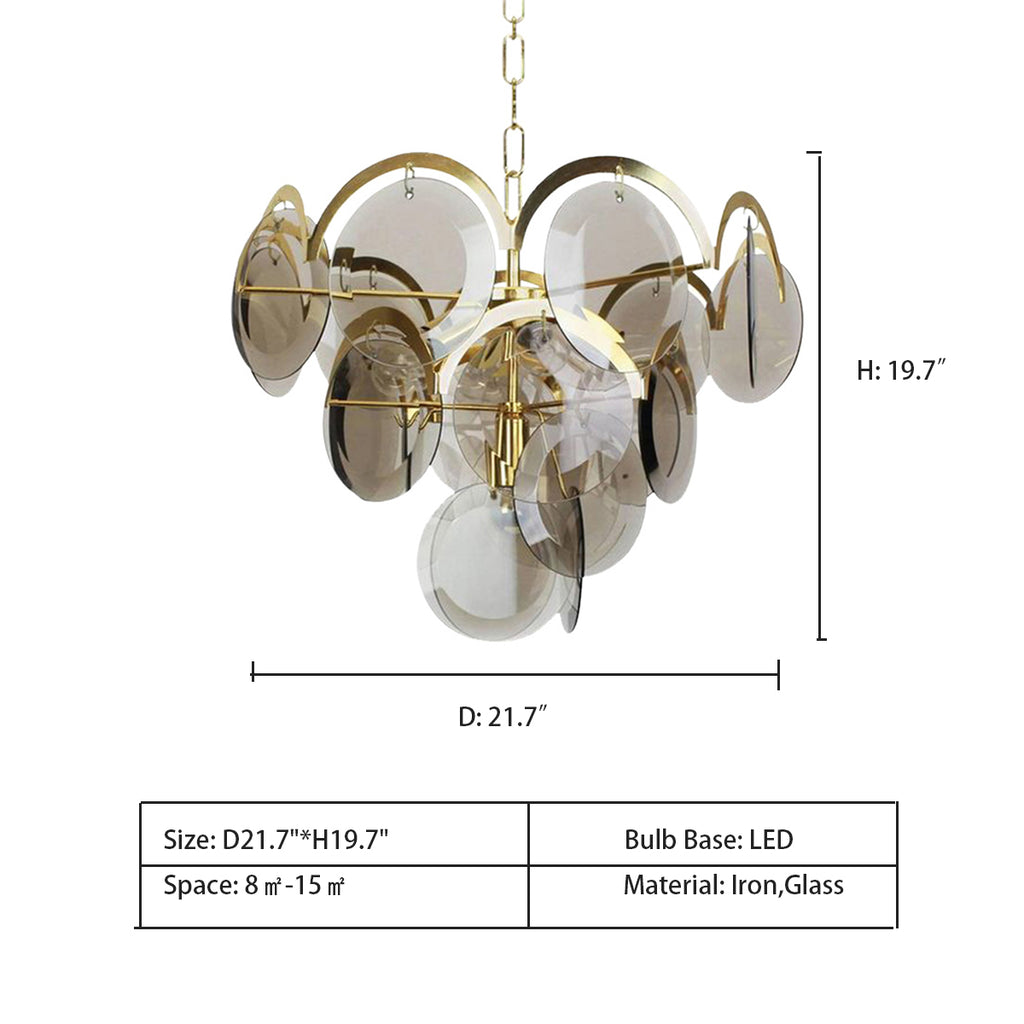 D21.7"*H19.7"  Modern Minimalist Multiple Clear Glass Bubble Ball Pendant Light in Black & Gold  Post-Modern Art Tiered Glass Slice Collection Chandelier for Living/Dining Room/Bedroom