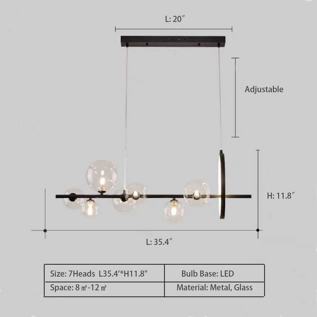 Linear: 7Heads L35.4'*H11.8"  Avenila Living Room Hotel Luxury Circle Round Bubble Chandelier   LED Postmodern Round Glass Bubbles Designer Lamparas De Techo Ceiling Lights.LED Ceiling Light.Ceiling Lamp For Foyer Bedroom
