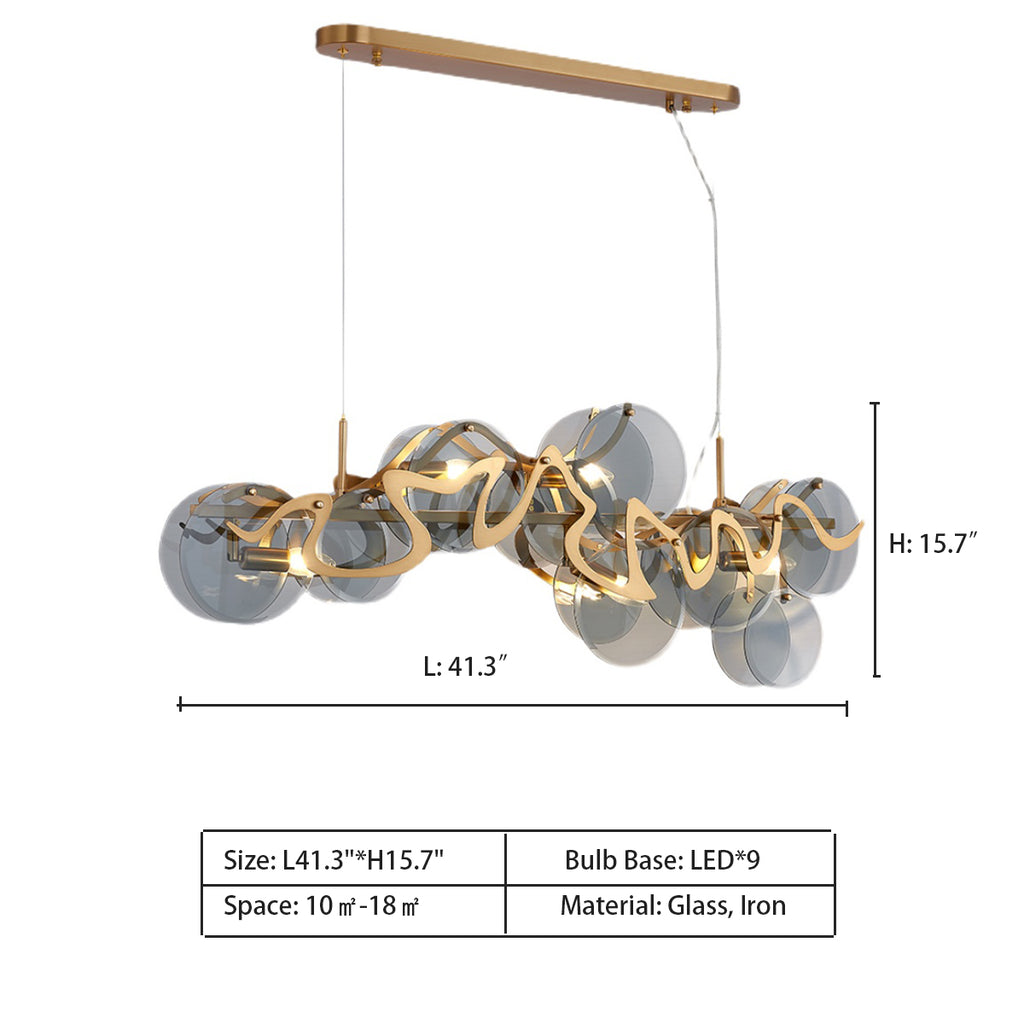 L41.3"*H15.7"  Oversized Post-Modern Glass Wheel Collection Pendant Chandelier for Dining Table Gold Iron Glass Lustre Chandelier