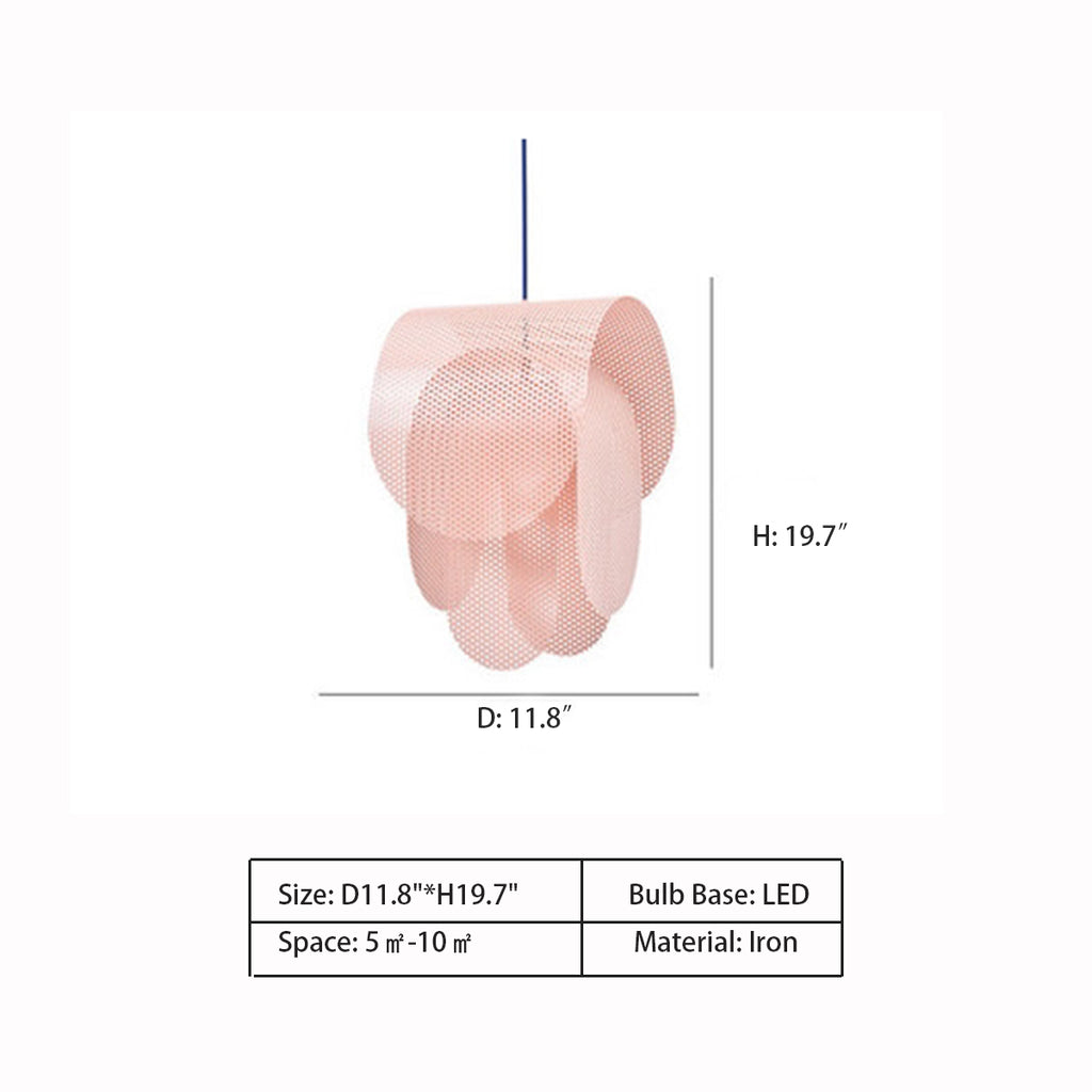 D11.8"*H19.7"  Skeleton LED Pendant Light, Pink  Perforated Metal Pendant Light Art Light Pink Polished Iron Mesh Minimalist Pendant Chandelier for Kid's Room