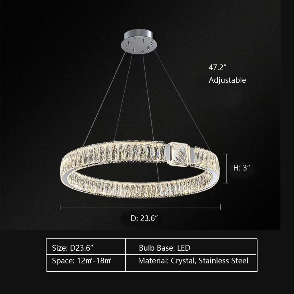 1Layer: D23.6"  crystal, stainless steel, orbit, round, ring, tiered, oval, pendant, minimalist, light luxury, living room, dining room, bedroom, home office