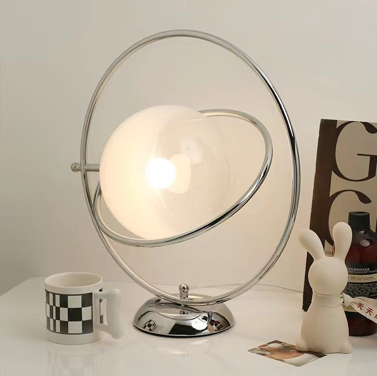 table lamp, night light, iron, glass, globe, chrome, star trail, bedside, dressing table, dresser