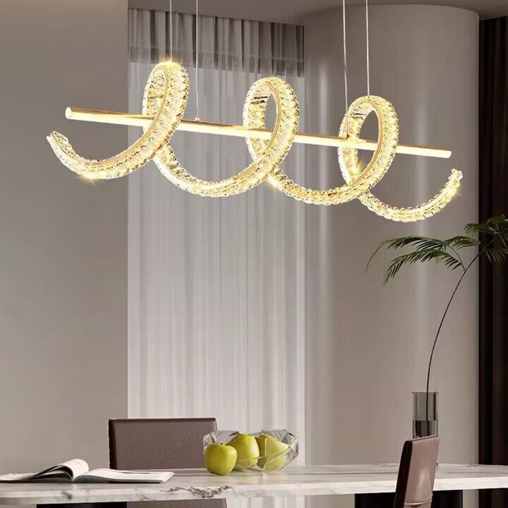 gold modern art crystal chandelier linear spiral crystal light for dining table /bar /coffee table /long table 