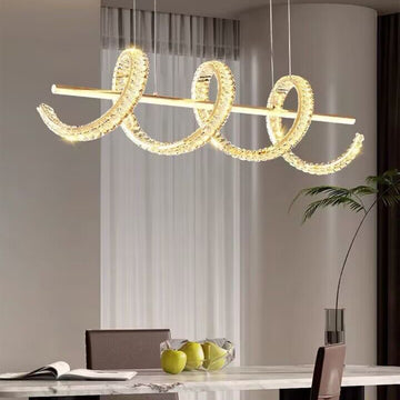 gold modern art crystal chandelier linear spiral crystal light for dining table /bar /coffee table /long table 