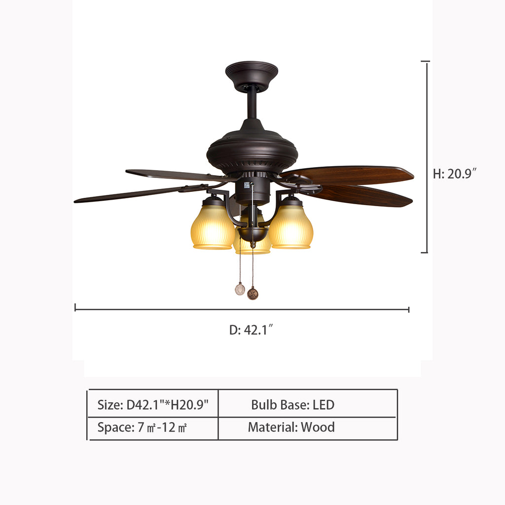 D42.1"*H20.9"  5-Blade American Retro Walnut Fan Flower Bud Pendant Chandelier for Living Room   rustic, country, remote control