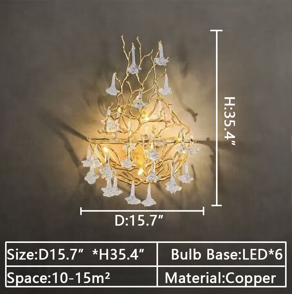 D15.7inches*H35.4inches Art flower branch pendant wall light copper creative Light fixture for bedside/study/living room