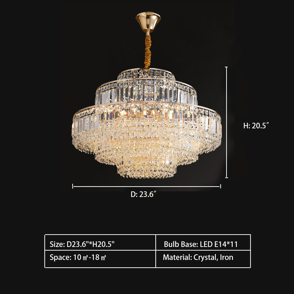 Round: D23.6"*H20.5" Oversized Multi-Tier Crystal Chandelier Suit for Living/ Dining Room/ Bedroom