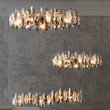 crystal, slices, split-level, facet, light luxury, round, oval, pendant, chandelier, suit, living room, dining room, bedroom