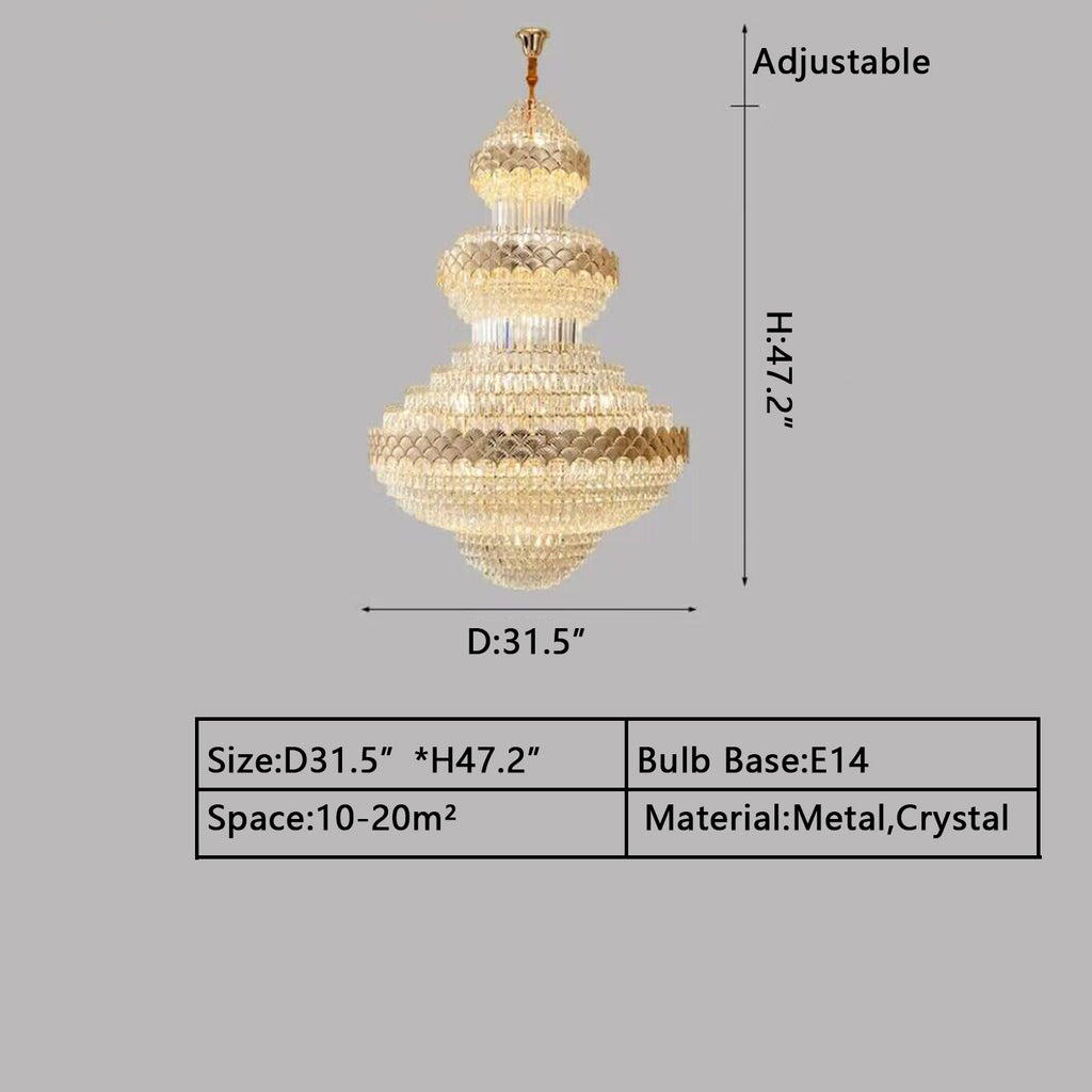 D31.5inches *H47.2inches Extra large empire round crystal chandelier for big house/villa/duplex building/2-story buildings foyer/staircase/ living room coffee shop/bar/restaurant/shopping mall