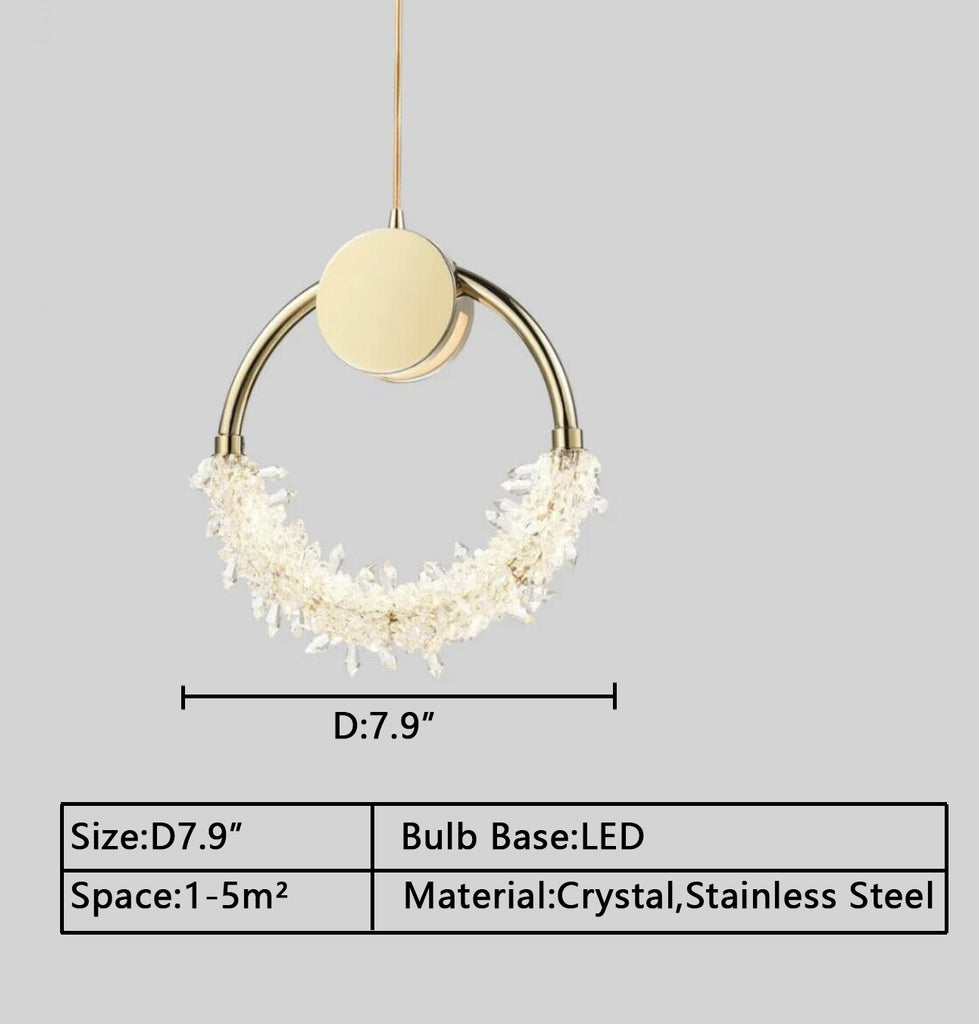 D7.9inches Modern Art Creative Ring Gold/Black Crystal Chandelier Nordic Entryway/Dining Room Pendant Light 