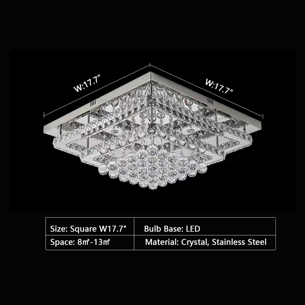 Square: W17.7"  extra large, oversized, for large space, large living room, long dining table, crystal, pendant, flush mount, mirror stainless steel, modern, tiered, chandelier, bedroom