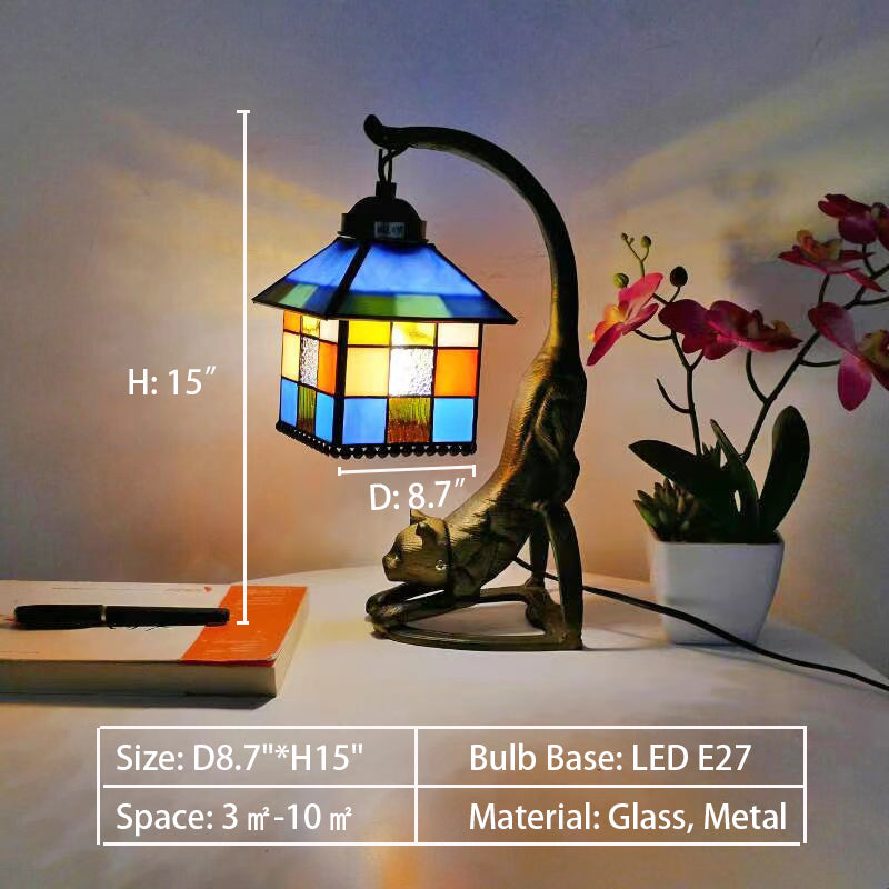 D8.7"*H15"  wine red, bright green, jade white, tiffany lamp shade, colorful, upside down umbrella, glass,  table lamp, bedside, night lamp, coffee table, colorful, antique, retro, vintage 