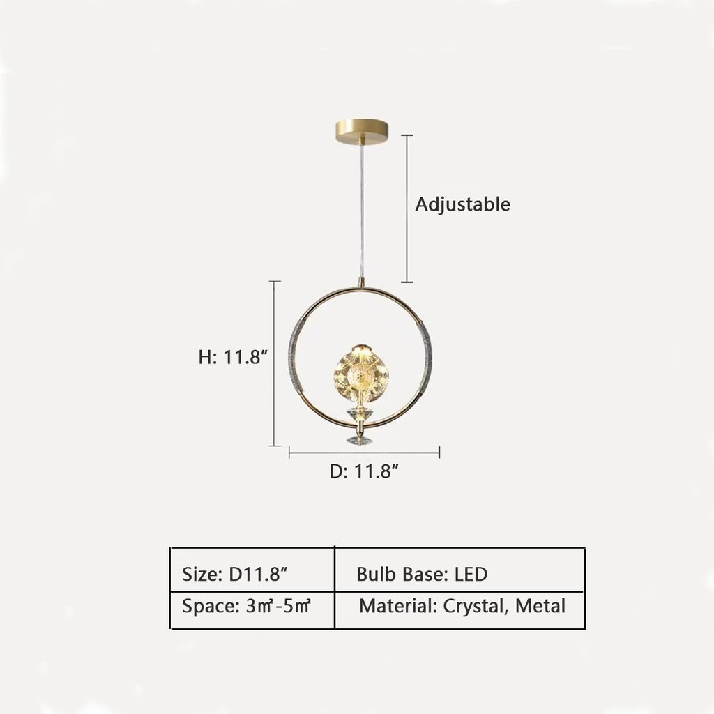 D: 11.8"  globe, light luxury, crystal, chandelier, sputnik, bedside. round, loop, ring, bedroom, pendant, night light