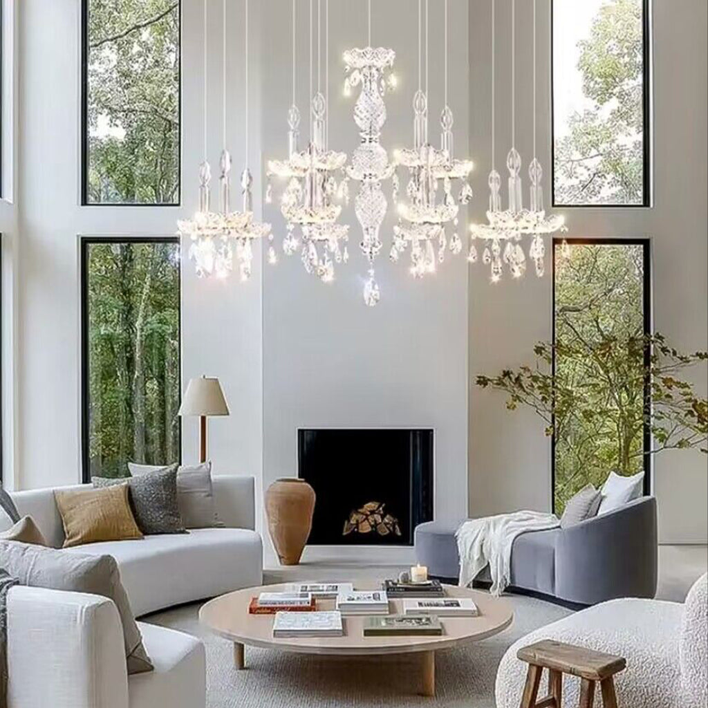 Extra LARGE CANDLE FRENCH romantic crystal chandelier modern white pendant light for big house/2-story/duplex buildings living room/dining room/foyer/hallway/entryway/kitchen island/coffee/dining table 