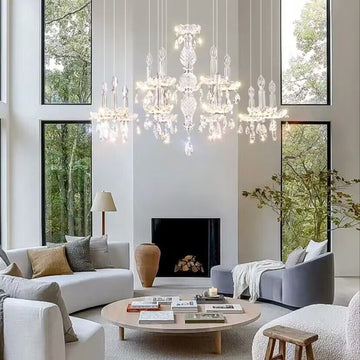 Extra LARGE CANDLE FRENCH romantic crystal chandelier modern white pendant light for big house/2-story/duplex buildings living room/dining room/foyer/hallway/entryway/kitchen island/coffee/dining table 