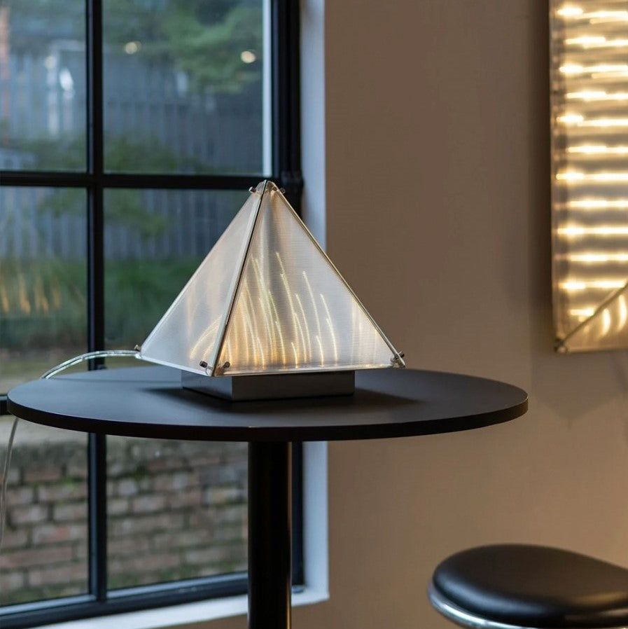 Art Triangular Pyramid Glass Unique Table Lamp for Bedside/Coffee Table, office desk, 